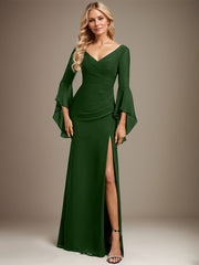 Sheath/Column V-Neck Floor-Length Chiffon Evening Dress With Pleated
