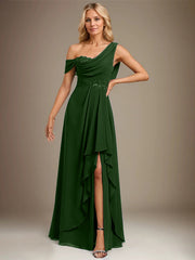 A-line Asymmetrical Floor-Length Chiffon Evening Dress With Cascading Ruffles Appliques Lace Sequins