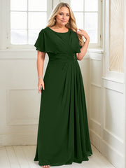 A-line Scoop Floor-Length Chiffon Mother of the Bride Dress With Pleated Beading