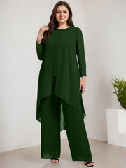 Separates Jumpsuit/Pantsuit Scoop Floor-Length Chiffon Mother of the Bride Dress With Beading Sequins