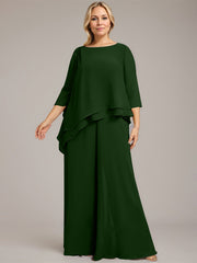 Separates Jumpsuit/Pantsuit Scoop Floor-Length Chiffon Mother of the Bride Dress With Beading