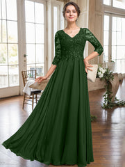 A-line V-Neck Floor-Length Lace Chiffon Mother of the Bride Dress With Sequins