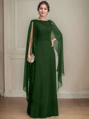 A-line Scoop Floor-Length Chiffon Mother of the Bride Dress With Bow Pleated