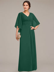 Sheath/Column V-Neck Floor-Length Chiffon Mother of the Bride Dress With Pleated Sequins Beading