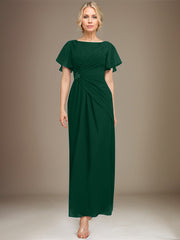 A-line Scoop Ankle-Length Chiffon Mother of the Bride Dress With Beading Pleated