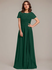 A-line Scoop Illusion Floor-Length Lace Chiffon Mother of the Bride Dress With Sequins