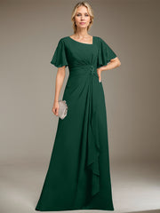 A-line Asymmetrical Floor-Length Chiffon Mother of the Bride Dress With Pleated Beading Sequins