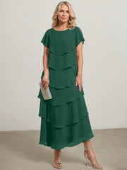 A-line Scoop Asymmetrical Chiffon Mother of the Bride Dress With Ruffle