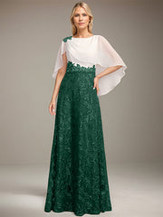 A-line Scoop Floor-Length Lace Sequin Chiffon Mother of the Bride Dress With Pleated