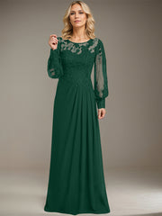 Sheath/Column Scoop Illusion Floor-Length Lace Chiffon Mother of the Bride Dress With Pleated Sequins