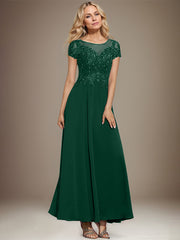 A-line Scoop Illusion Ankle-Length Lace Chiffon Mother of the Bride Dress With Sequins
