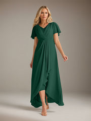 A-Line V-Neck Asymmetrical Chiffon Mother of the Bride Dress