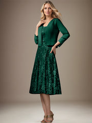 A-line V-Neck Knee-Length Chiffon Lace Mother of the Bride Dress With Beading Sequins