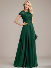 A-line Scoop Illusion Floor-Length Lace Chiffon Mother of the Bride Dress