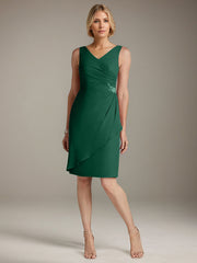 Sheath V-Neck Knee-Length Chiffon Mother of the Bride Dress