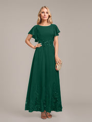 A-line Scoop Ankle-Length Lace Chiffon Mother of the Bride Dress With Sequins
