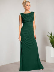 Empire Scoop Floor-Length Mesh Lace Mother of the Bride Dress With Pleated