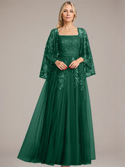 A-line Square Floor-Length Tulle Lace Sequin Mother of the Bride Dress