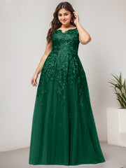 A-line Off the Shoulder Illusion Floor-Length Tulle Lace Evening Dress