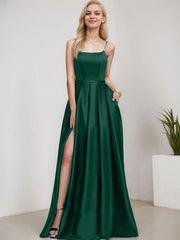 A-line Square Floor-Length Satin Evening Dress