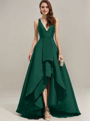 A-line V-Neck Asymmetrical Satin Evening Dress