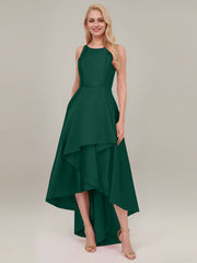 A-line Scoop Asymmetrical Satin Evening Dress