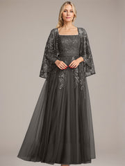 A-line Square Floor-Length Tulle Lace Sequin Mother of the Bride Dress