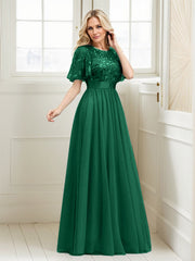 A-Line Short Sleeve Embroidery Mother Of The Bride Dress