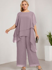 Separates Jumpsuit/Pantsuit Scoop Ankle-Length Chiffon Mother of the Bride Dress