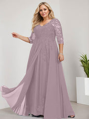 A-line V-Neck Floor-Length Lace Chiffon Mother of the Bride Dress With Sequins