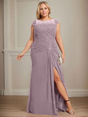 Sheath/Column Scoop Illusion Floor-Length Chiffon Lace Mother of the Bride Dress With Pleated Sequins Beading