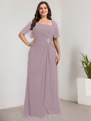 A-line Asymmetrical Floor-Length Chiffon Mother of the Bride Dress With Pleated Sequins Beading