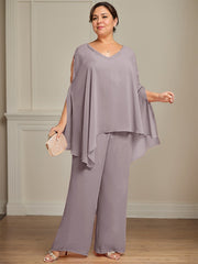 Separates Jumpsuit/Pantsuit V-Neck Floor-Length Chiffon Mother of the Bride Dress With Beading