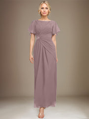 A-line Scoop Ankle-Length Chiffon Mother of the Bride Dress With Beading Pleated
