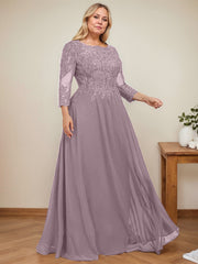 A-line Scoop Floor-Length Lace Chiffon Mother of the Bride Dress With Sequins