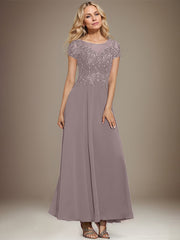 A-line Scoop Illusion Ankle-Length Lace Chiffon Mother of the Bride Dress With Sequins