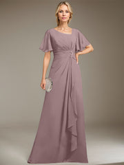 A-line Asymmetrical Floor-Length Chiffon Mother of the Bride Dress With Pleated Beading Sequins