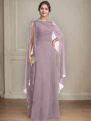 A-line Scoop Floor-Length Chiffon Mother of the Bride Dress With Bow Pleated