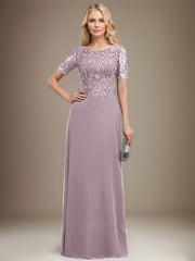 A-line Scoop Floor-Length Lace Chiffon Mother of the Bride Dress With Sequins