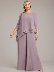 Separates Jumpsuit/Pantsuit Scoop Floor-Length Chiffon Mother of the Bride Dress With Beading