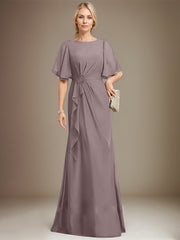 A-line Scoop Floor-Length Chiffon Mother of the Bride Dress With Cascading Ruffles Beading Sequins