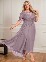 A-line Scoop Illusion Asymmetrical Lace Chiffon Mother of the Bride Dress With Sequins