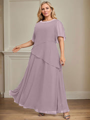 A-line Scoop Ankle-Length Chiffon Mother of the Bride Dress With Beading
