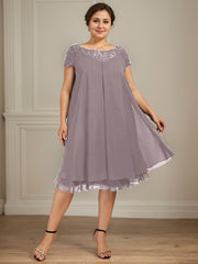 Empire Scoop Illusion Knee-Length Chiffon Lace Mother of the Bride Dress With Sequins Beading