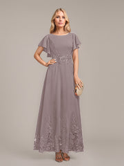 A-line Scoop Ankle-Length Lace Chiffon Mother of the Bride Dress With Sequins