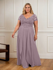 A-Line V-Neck Lace Chiffon Mother of the Bride Dress