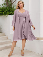 Sheath/Column Sweetheart Knee-Length Chiffon Mother of the Bride Dress With Beading Appliques Lace Sequins Pleated