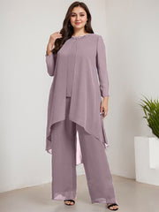 Separates Jumpsuit/Pantsuit Scoop Floor-Length Chiffon Mother of the Bride Dress With Beading Sequins