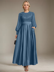 A-line Scoop Ankle-Length Lace Satin Chiffon Mother of the Bride Dress With Sequins