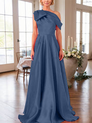 A-Line One-Shoulder Sleeveless Satin Mother Of The Bride Dresses With Bow